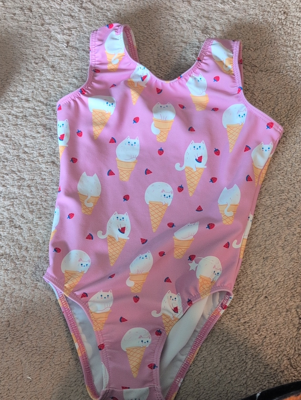 Girls' Pink Ice Cream Cat One-Piece Gymnastics Leotard